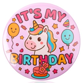 It's My Birthday Pin, 2.3in Cartoon Happy Birthday Button Cute Animal Pattern Pink Birthdays Badge Party Decorations Gifts for Women Men Party Supplies