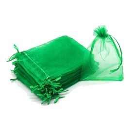 Bezall 50Pcs Christmas Organza Bags 4x6 Inch, Green Sheer Drawstring Jewelry Candy Pouches Wedding Party Favor Gift Bags