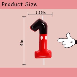 OGnomiFX 1st Black Red Birthday Candles for Boys Girls, Red Mouse Cake Topper Cupcake Decor, Cartoon Themed Birthday Party Decorations Supplies (Number 1)