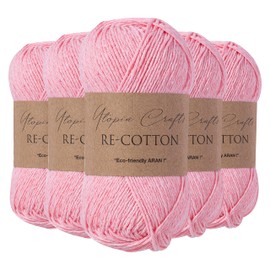 Utopia Crafts Re-Cotton Knitting Yarn, 5X 100g (Light Pink)