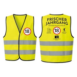 Birthday High Visibility Vest with Print - Fun Vest for 18 to 99 Years - Party Vest with Number & Saying - Guest Book Birthday Vest - Fresh Vintage Classic Car Treat Gentle - Yellow or Black
