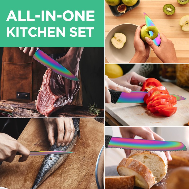 HAUSHOF Kitchen Knife Set, 5 PCS Rainbow Knife Sets with