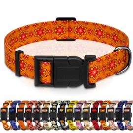 Seyezo Dog Collar, Classical Indian Spirit Boys Girls Puppy Collar for Small Medium Large Dogs, Adjustable Soft Indian Pet Collar with Safety Buckle for Male Females(Orange, S)