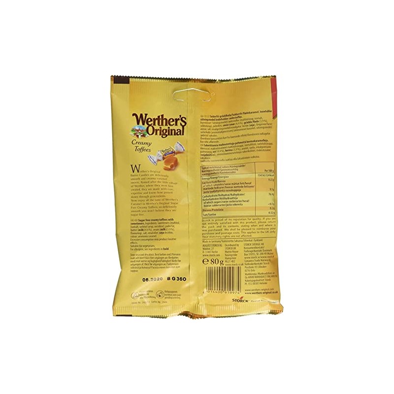 Werther's Original Sugar Free Toffee, 80 g (Pack of 1)