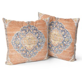 Fjdcslwx Boho Throw Pillow Covers 24x24 inch Set of 2,Soft Pillowcases Monaco Rug Persian Carpet Pattern Decorative Sofa Living Room Bed Square Pillow Case Cushion Cove-Dark Orange