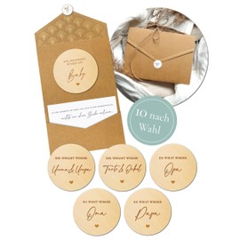 Joli Coon You Will Announce Grandma and Grandpa Wooden Disc with Folding Envelope and Seal Sticker - Announce Pregnancy Second Child