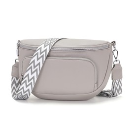 Boadlol Large Bum Bag Women's Shoulder Bag Crossbody Bag Shoulder Bag Chest Bag Lightweight with Multiple Compartments Adjustable, lightgrey