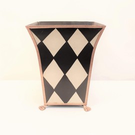 7" Hand Painted Wastebasket Bin Container/Orchid Planter- Black and White