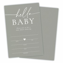 DYIRBIIY 25 Baby Shower Invitation With Envelopes - Hello Baby - Moss Green Fill In Style Invitations For Baby Shower, Gender Reveal, Baby Announcement Invites, Party Favor & Supplies - A11