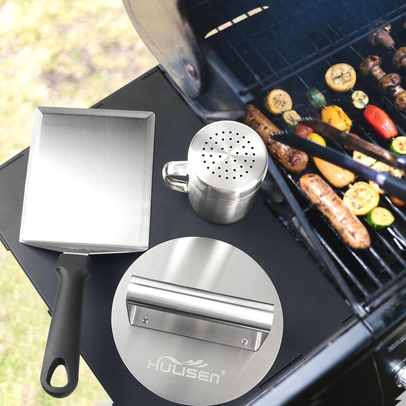 HULISEN Smashed Burger Kit, Stainless Steel Burger Press, Grill Spatula