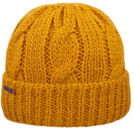 Melegari Gorizia Knitted Hat with Cuff, Wool and Alpaca, Cable Knit, Women/Men, yellow
