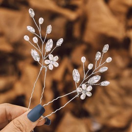 IYOU Bridal Wedding Hair Pins Silver Flower Hair Pin Crystal Hair Clip Rhinestone Bridal Hair Accessories for Women and Girls (Pack of 2) (Silver)