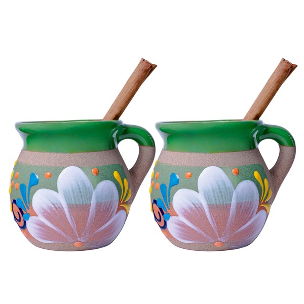 ELTRICOLOR Mexican Coffee Mugs - Set of 2 Clay Cups