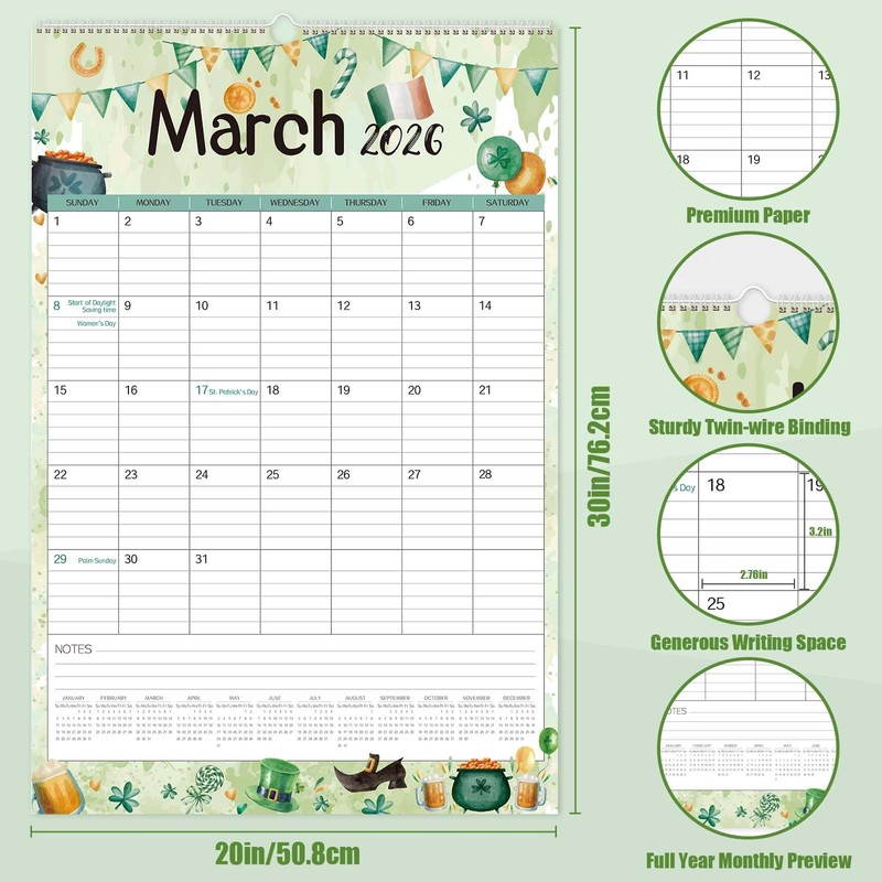 Guasslee 2026 Large Wall Calendar,20"x 30" Vertical Jumbo Hanging Wall