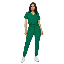 MONARCH UNIFORMS Stretchy Scrubs Women's Jogger Scrub Set In Regular and Petite Jogger Scrubs with Tuck-In Top for Women(Hunter Green-S)