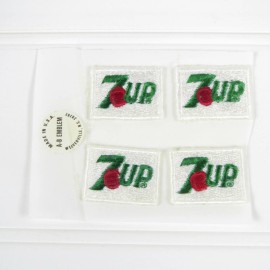 7-UP SODA - VINTAGE SMALL IRON-ON FABRIC UNIFORM PATCHES - 1.25" x 1" - LOT OF 4