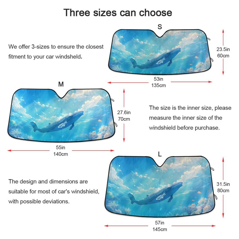 Car Windshield Sunshade, Blue Sky Whales Foldable Auto Window Sunshade,