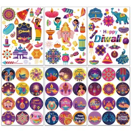 Qpout Happy Diwali Stickers for Kids,24 Sheets (436pcs in All) Indian Festival of Lights Party Themed Decals for Water Bottle Envelope Gift Box Art Craft Deepavali Party Decoration Supplies