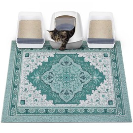 Glittme Cat Litter Mat with Non-Slip Bottom Litter Box Mat 40"X30" Litter Trapping Mat Easy to Clean Washable Cat Food Mat for Kitty,XL