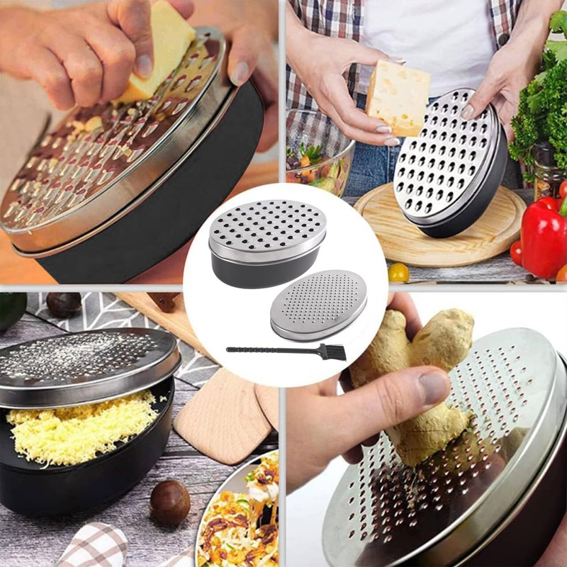 Cheese Grater with Container,Coarse and Fine 2 Size Lid,Stainless Steel