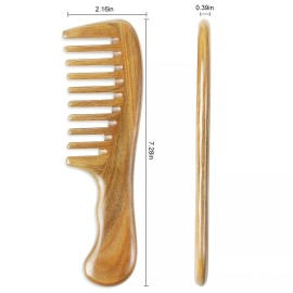 Onedor Handmade 100% Natural Green Sandalwood Hair Dentangler Wooden Combs  - Wide Tooth & Extra Wide Tooth