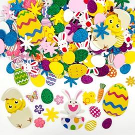 300pcs Easter Day Foam Stickers Egg Bunny Chick Flower Butterfly Carrot Colorful Glitter and Color Printing Pattern Self-Adhesive Foam Stickers for Crafts Holiday Cards Home Party Decoration Supplies
