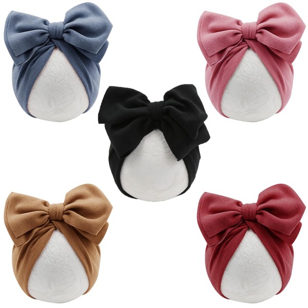 DRESHOW BQUBO 5 PCS Baby Cotton Hats Big Bow Knotted