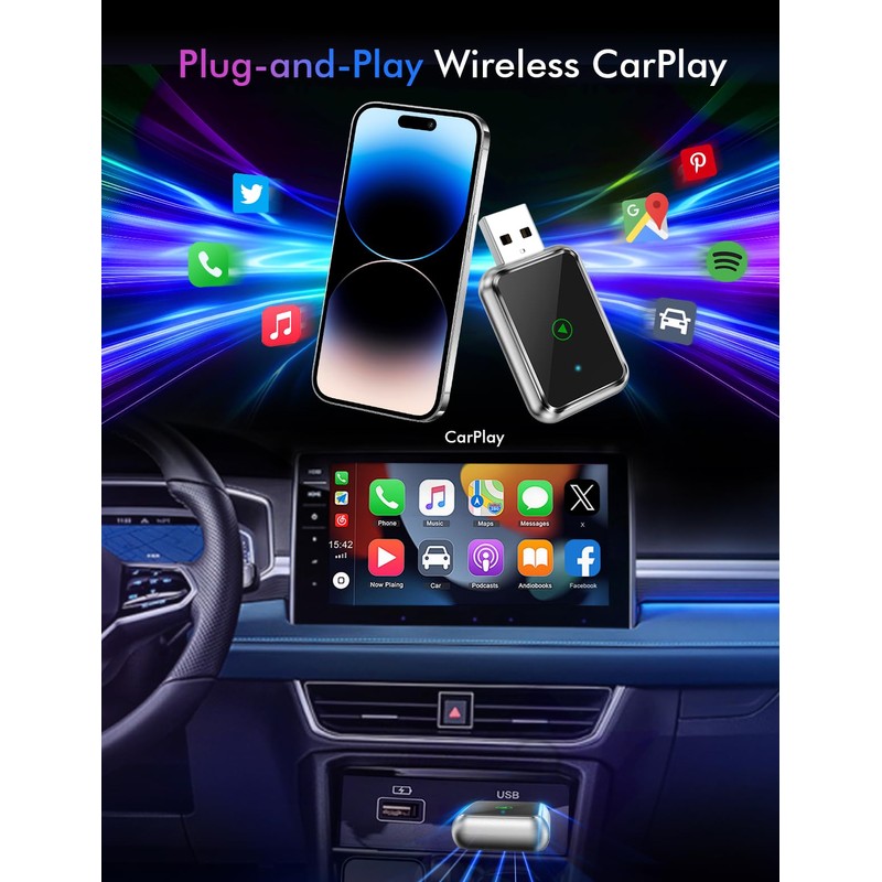 Robofun Carplay Wireless Adapter, Carplay Adapter Wireless Compatible with Car