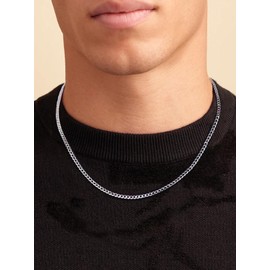 ChainsHouse Men's Necklace, 925 Platinum, 3 / 5 mm Wide Curb Chain, Well-Crafted Cuban Necklace with Choice of Chain Length (18 - 28 Inches), Silver, 3 mm.