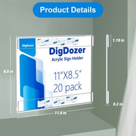 DigDozer 20 Pcs Acrylic Sign Holder 11 x 8.5, Horizontal Wall Mount Sign Holders with Adhesive, Clear Plastic Frames Paper Display Sign Holders for Office, Home, Store, Restaurant - No Drilling