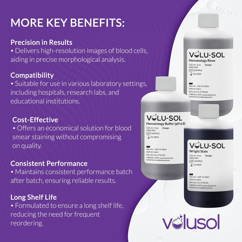 Volu-Sol Wright Stain Pack -(Wright Stain, Buffer, Rinse) Romanowsky Stain