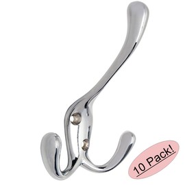 Designers Impressions 58674 Polished Chrome Heavy Duty Coat & Hat Hook - 10 Pack