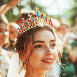 Sakytal Rhinestone Crowns and Tiaras Gold Wedding Bride Queen Crown Crystal Sparkly Tiara for Women