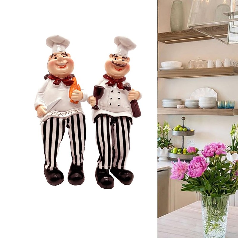 Set of 2 Home Kitchen Decor Chef Figurines Bread &