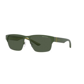 A|X ARMANI EXCHANGE Men's AX2046S Rectangular Sunglasses, Matte Olive/Dark Green Polarized, 57 mm