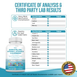 Dsvi Quercetin 1000mg Zinc 50mg Vitamin C 1000mg Vitamin D 5000IU Immune System Support Supplement with Echinacea Ginger Bromelain Sea Moss Garlic Nettle Vegan Capsules for Men and Women,60 Count USA