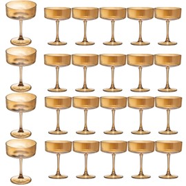 Martini Glasses Set of 24,Vintage Champagne Cocktails Glasses,10.5 Ounces Large Amber Ribbed Coupe Drinking Wine Glasses Goblet,Margarita Glasses for Bar,Dessert,Cocktail Glassware Gift Set Luxury