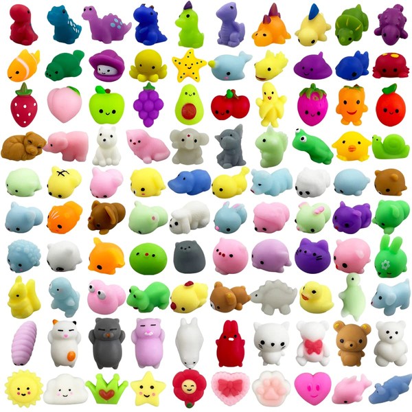 Anditoy 100 PCS Mochi Squishy Toys Kawaii Squishies Stress Relief Toys Pack for Kids Boys Girls Party Favors Birthday Gifts