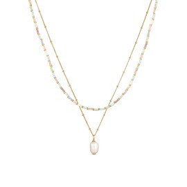 Elli Women's Baroque Layer Necklace with Freshwater Cultured Pearl in 925 Sterling Silver, Glass Plastic, None