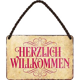 Tin Sign with German Text "Herzlich Willkommen" [German Language] Decorative Wall Sign Door Door Door Entrance Gift Idea 18 x 12 cm