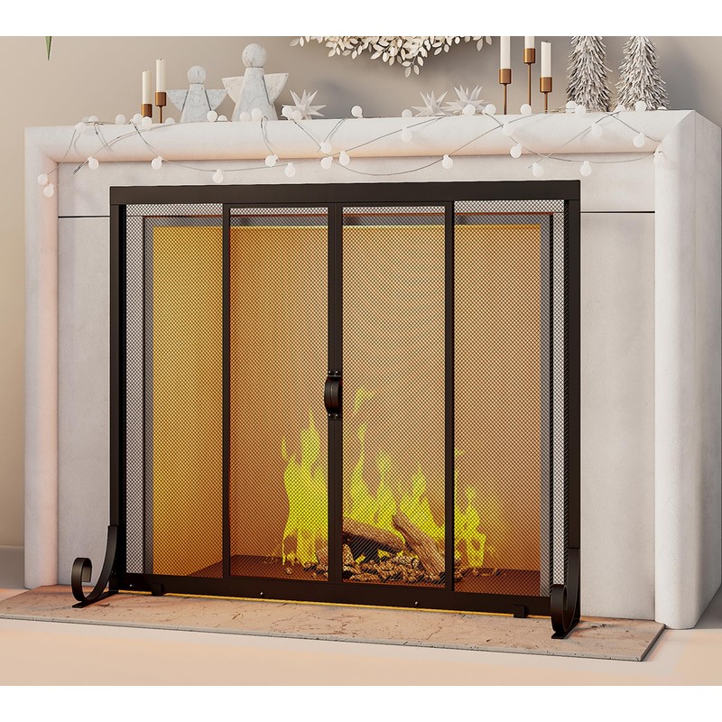 Fire Beauty Fireplace Screen, Wrought Iron Mesh, Baby Safe Spark