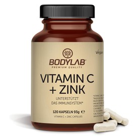 Bodylab24 Vitamin C + Zink 120 Kapseln, hochdosiert, mit 310mg naturreinem Vitamin C und 10mg Zink je Tagesdosis, 100% vegan
