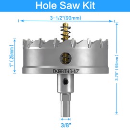 TCT Hole Saw Set, 3-1/2"(90mm) Heavy Duty Tungsten Carbide Tipped Hole Cutters for Stainless Steel Mild Steel Copper Iron Brass Plastic and More, with Titanium-Plated Pilot Drill Bits