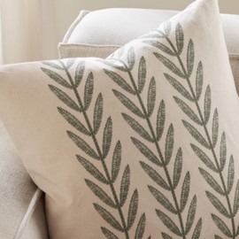 YZJZEDS 100% Cotton Farmhouse Leaves Throw Pillow Covers Set of 2, 20x20 Inch Green Pastoral Decorative Print Cushion Covers for Sofa Bed Living Room Home Decor