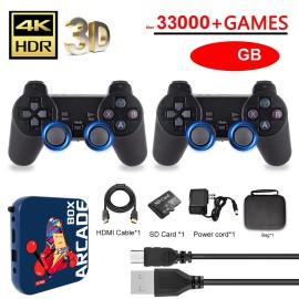 4K HDMI Video Game Console Retro 33000+ Games 64G Card w/ 2 Wireless Controllers