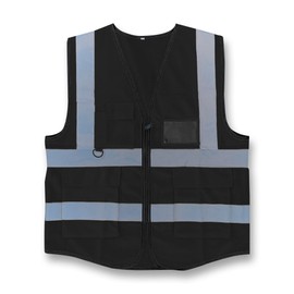 Vasego - Hi Visibility Executive Reflective Safety Vest for Men & Women with Multi pockets with zipper -Class 2 Utility High Viz vest for adults with reflective strips (Black, L)