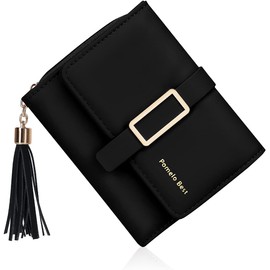 Pomelo Best Women's Trifold Wallet, Folding Wallet, Short Wallet, Coin Pocket, Gift, Celebration, Present, Solid Color Black