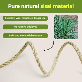 YALAVA Natural Sisal Rope for Cat Scratching Posts, 3/8 Inch 100FT Abrasion Resistance Rope, Multipurpose for Cat Tree Repair, DIY Projects, Furniture Wrapping, Indoor/Outdoor Use (Beige)