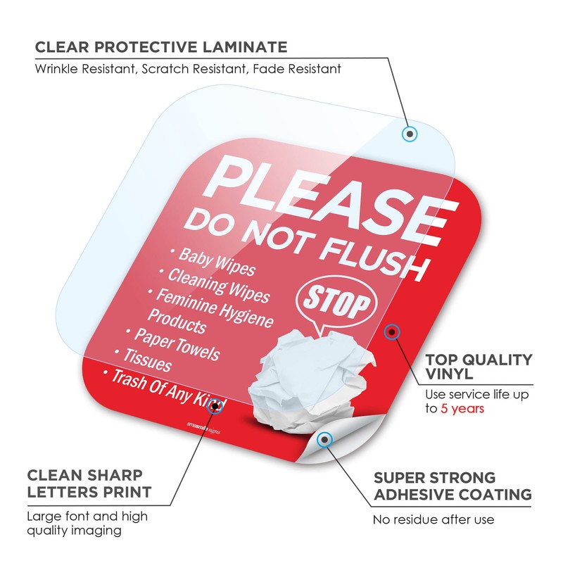 Please Do Not Flush Sign 5 Pack 6"x 6" Please