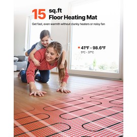 VEVOR 15 sqft Self-Adhesive Mesh Floor Heating Mat System, 120V Electric Radiant Heated Floor System, with Smart Control Thermostat & Alarm, Easy Installation for Tile, Stone, Vinyl